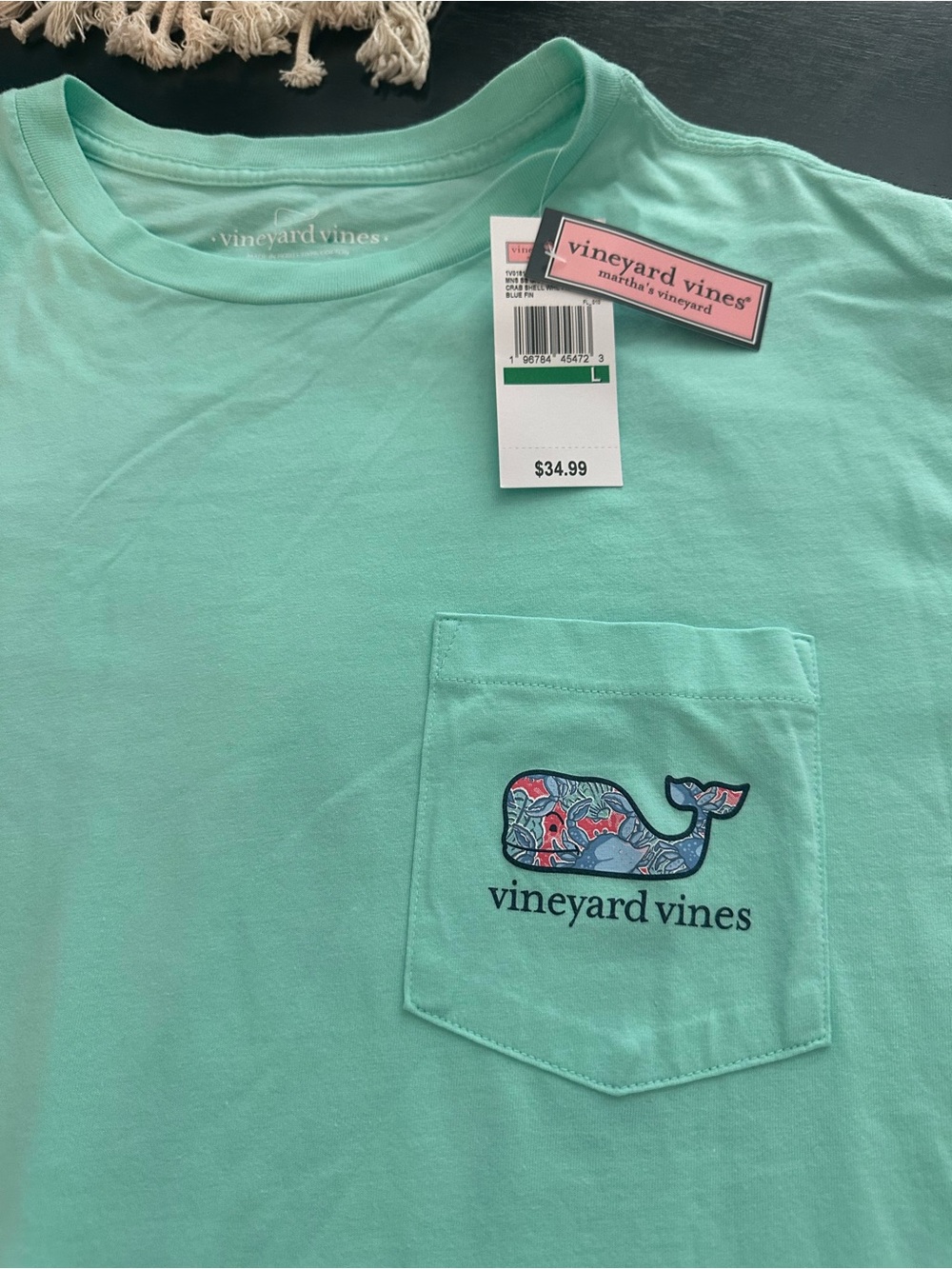Vineyard Vines Mens Short-Sleeve Pocket Tee in Mint Green with Whale Patch